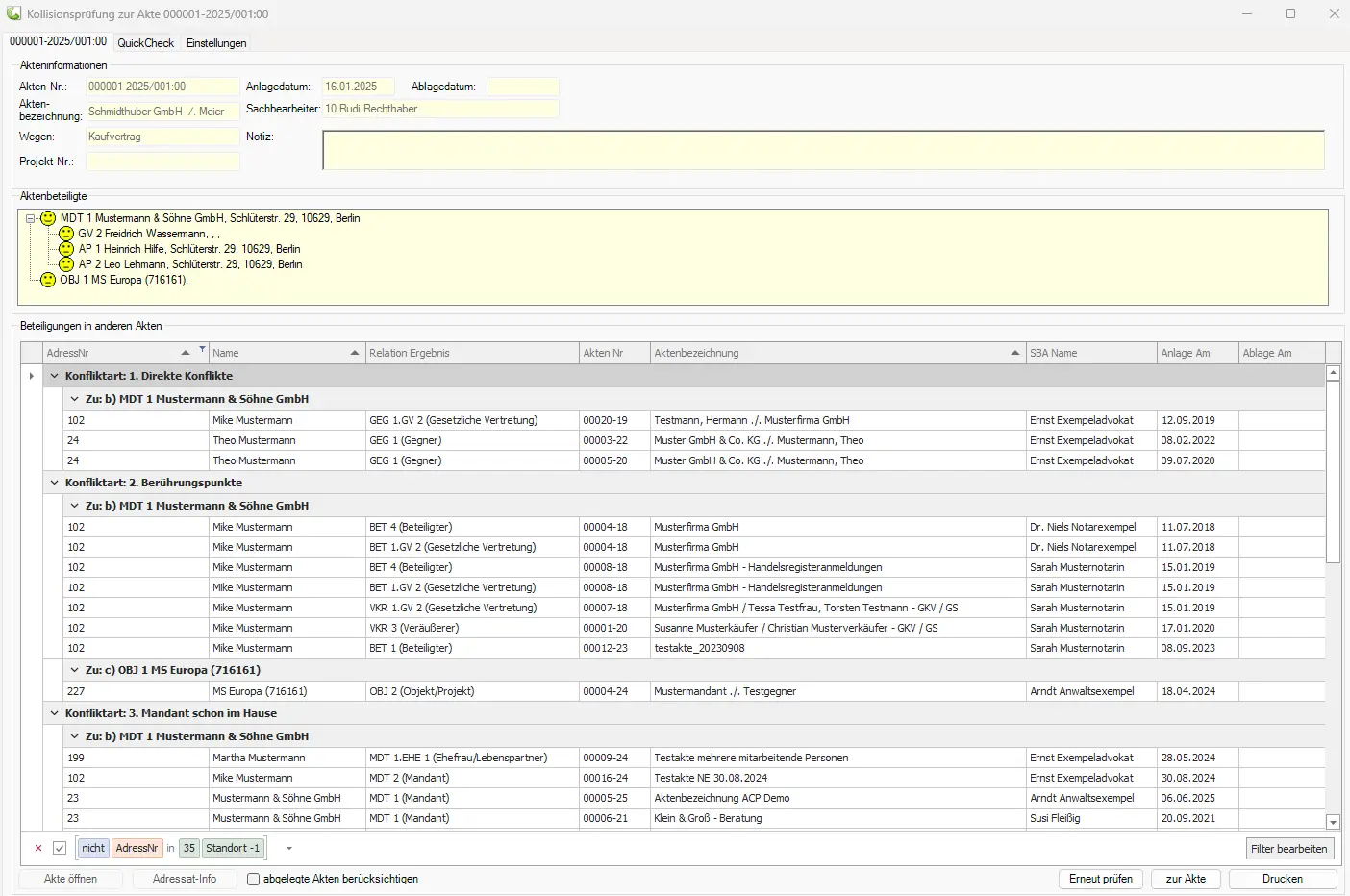 ADVOSERVICE AdvoConflictCheck Aktenprüfung